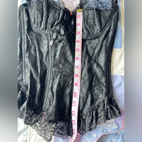 Vintage 90s La Vie En Rose Corset Black Lace Floral Bow Bustier Lingerie 36B - Picture 9 of 11